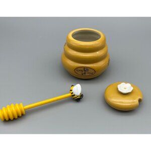 Collectible Ceramic Bee Hive HONEY POT/MIEL With Lid & Dipper